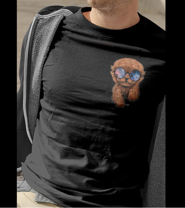 Apricot Poodle Wearing Cosmic Galaxy Eyeglasses T-Shirt