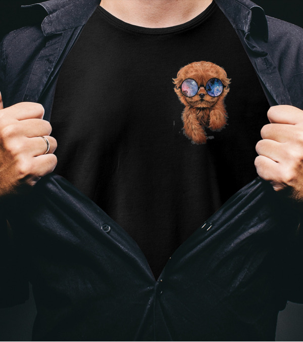 Apricot Poodle Wearing Cosmic Galaxy Eyeglasses T-Shirt