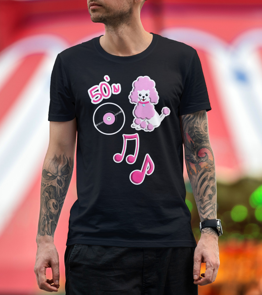 50s Poodle Vinyl Record Music Notes Retro Style 1950 Party Dance Costume T-Shirt