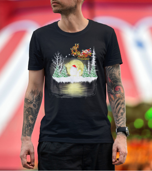 Premium T-Shirt: Funny Poodle Christmas Dog Santa Sleigh Moonlit Winter Forest Scene T-Shirt Funny Poodle Christmas Dog Santa Sleigh Moonlit Winter Forest Scene T-Shirt