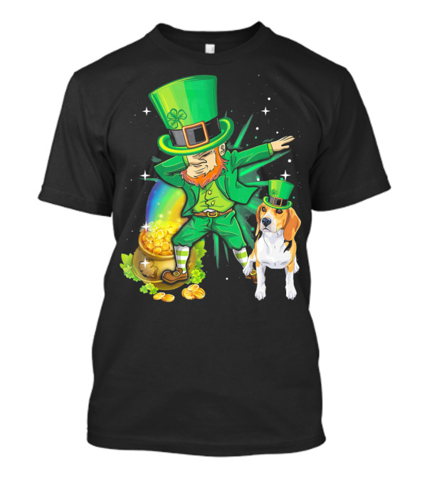 Dabechaun Beagle Leprechaun Green Pot Of Gold Rainbow T-Shirt