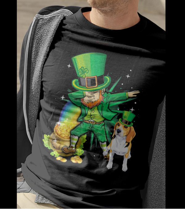 Dabechaun Beagle Leprechaun Green Pot Of Gold Rainbow T-Shirt