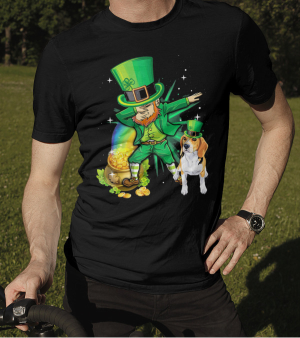 Dabechaun Beagle Leprechaun Green Pot Of Gold Rainbow T-Shirt