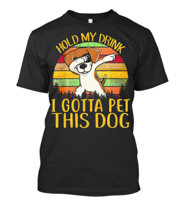Hold My Drink I Gotta Pet This Dog Beagle Dab Retro Stripes T-Shirt