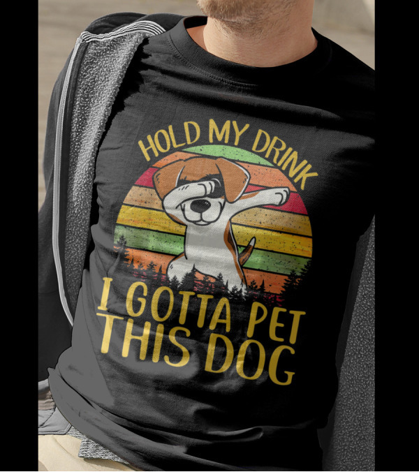 Hold My Drink I Gotta Pet This Dog Beagle Dab Retro Stripes T-Shirt