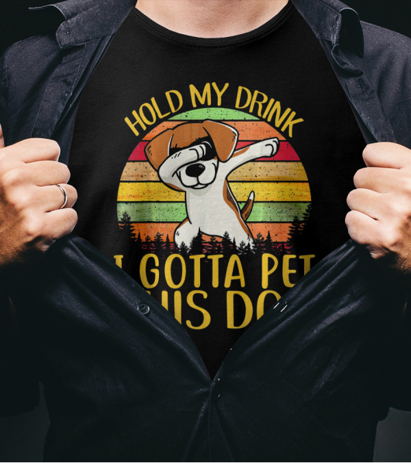 Hold My Drink I Gotta Pet This Dog Beagle Dab Retro Stripes T-Shirt