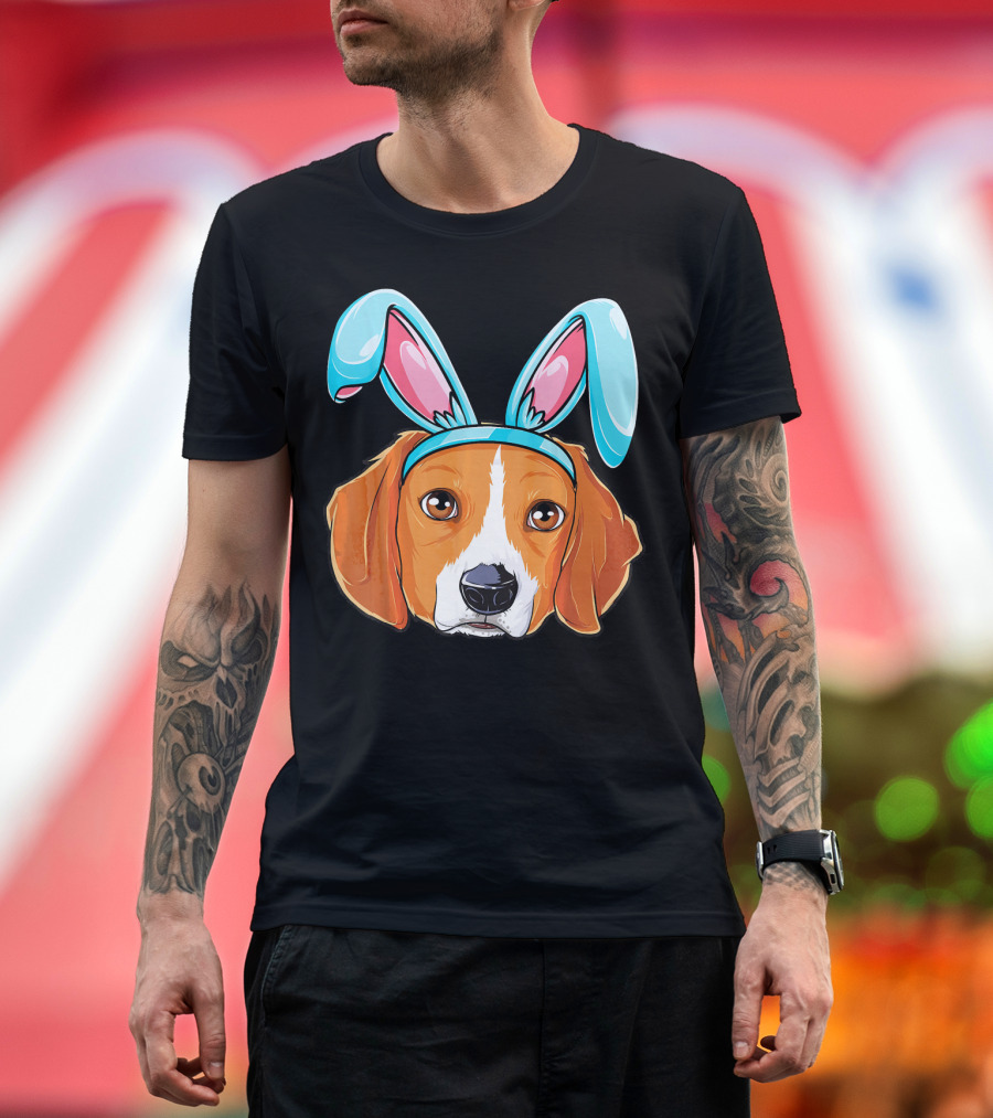 Easter Bunny Beagle Dog with Blue and Pink Bunny Ears T-Shirt