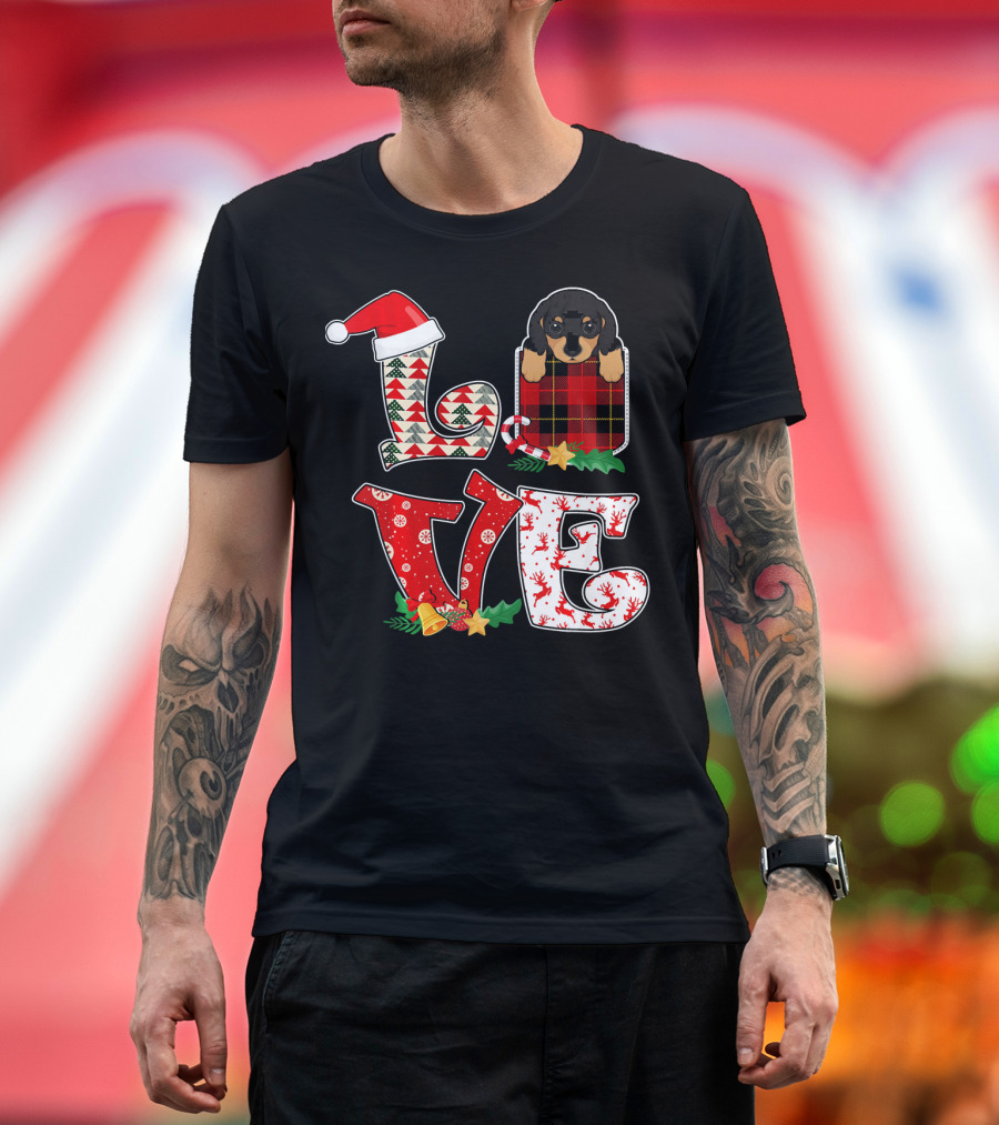 Dachshund Love Christmas Pocket Funny Chris T-Shirt