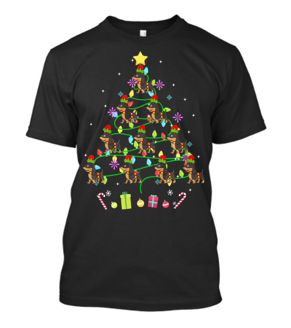 Funny Dachshund Christmas Tree With LED Lights And Gifts T-Shirt