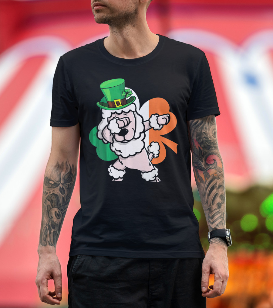 Dabbing Poodle with Shamrock Hat and Irish Flag Colors T-Shirt