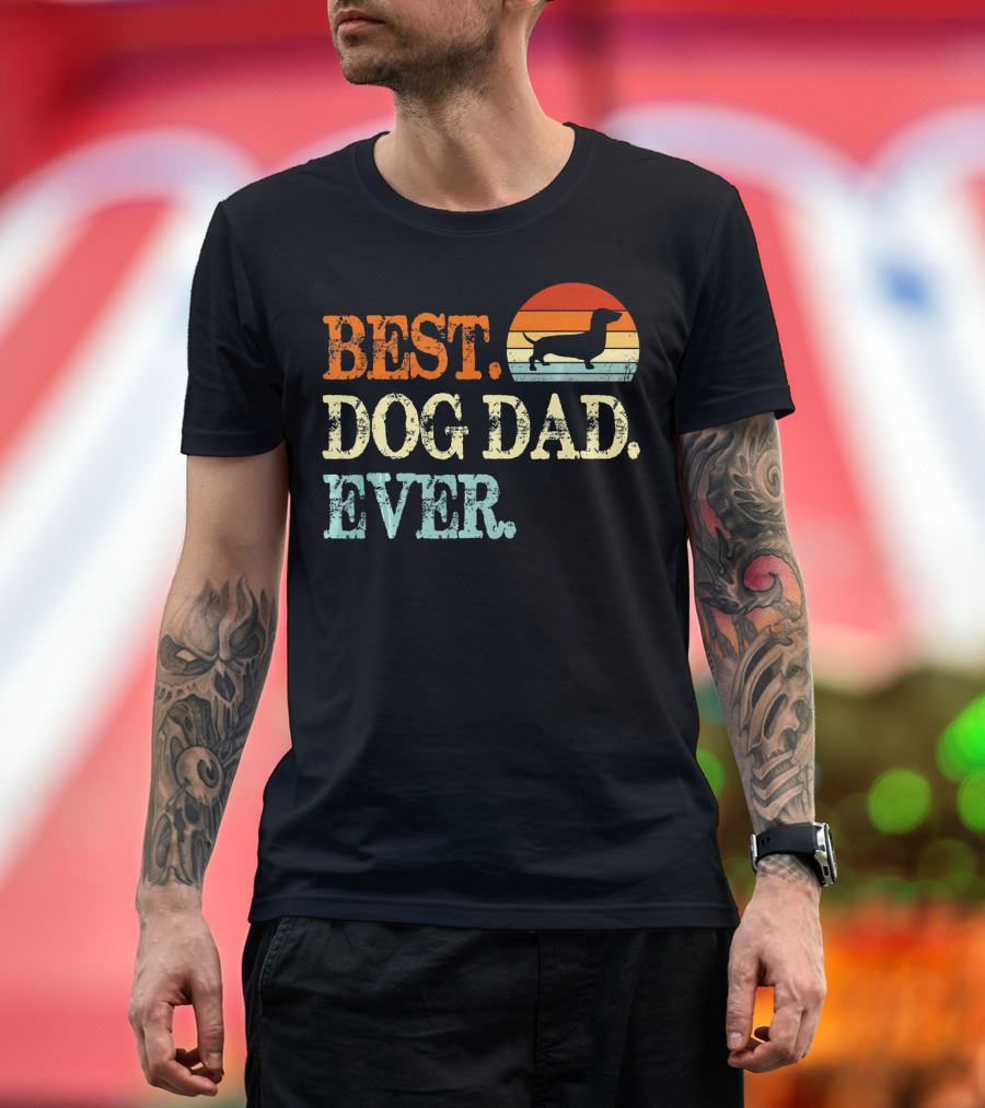 Best Dog Dad Ever Dachshund Retro Sunset T-Shirt
