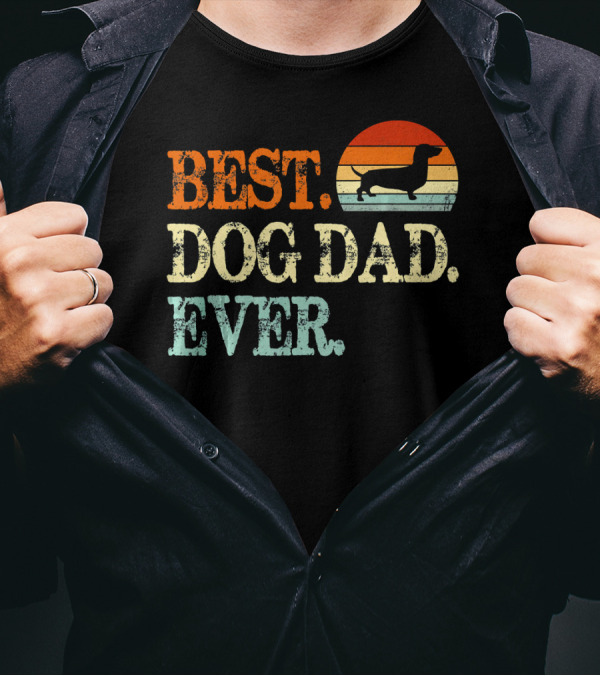 Best Dog Dad Ever Dachshund Retro Sunset T-Shirt
