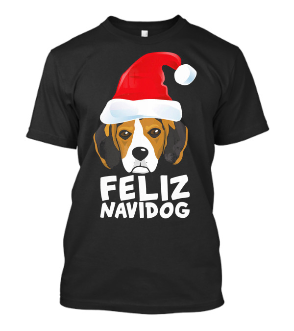 Feliz Navidog Funny Cute Beagle Santa Hat T-Shirt