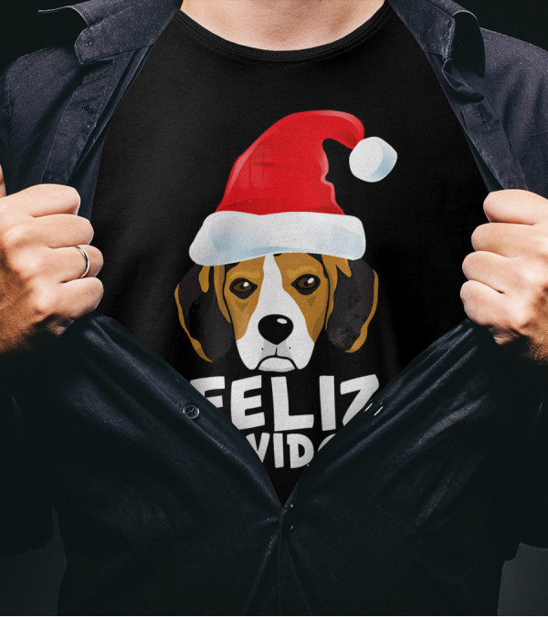 Feliz Navidog Funny Cute Beagle Santa Hat T-Shirt