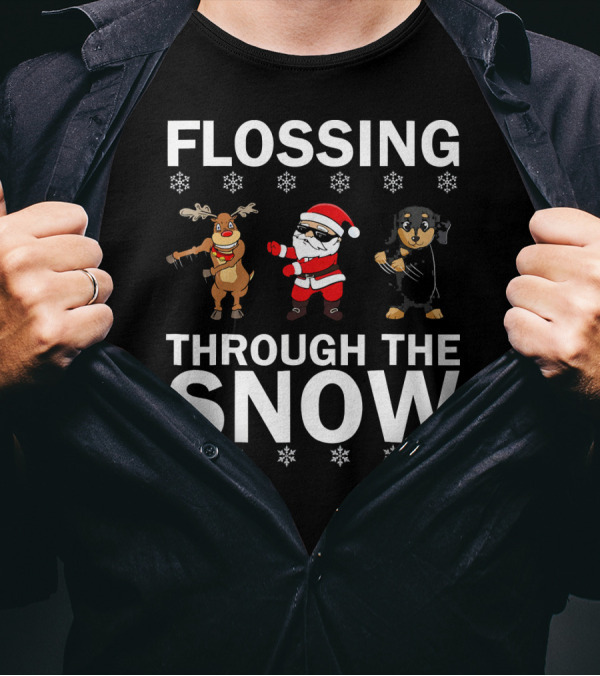 Flossing Through The Snow Santa Reindeer Dog Christmas Dance T-Shirt