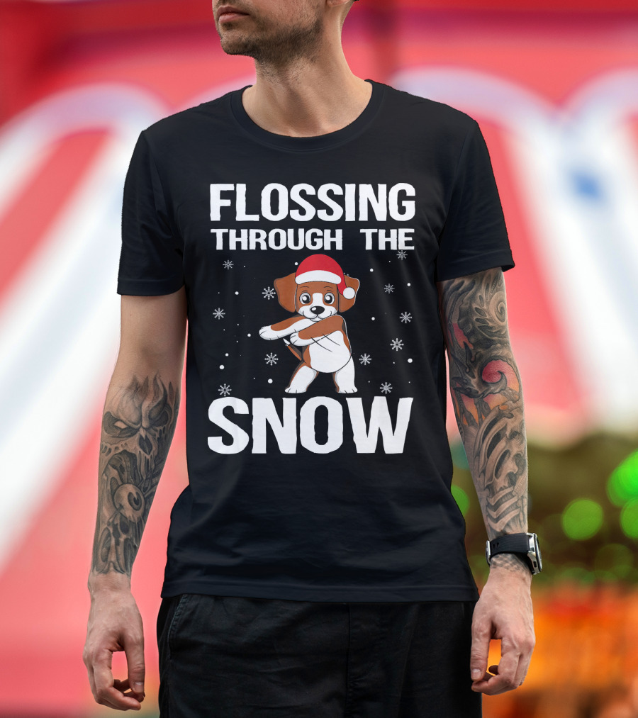 Flossing Through the Snow Beagle Xmas Santa Hat T-Shirt