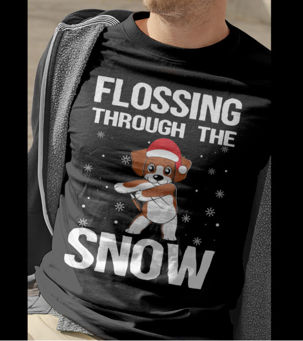 Flossing Through The Snow Beagle Xmas Santa Hat T-Shirt