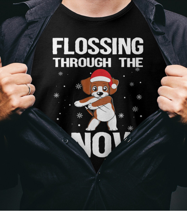 Flossing Through The Snow Beagle Xmas Santa Hat T-Shirt
