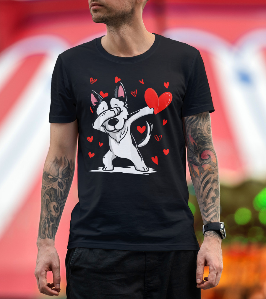 Funny Dabbing Husky Valentine Hearts T-Shirt