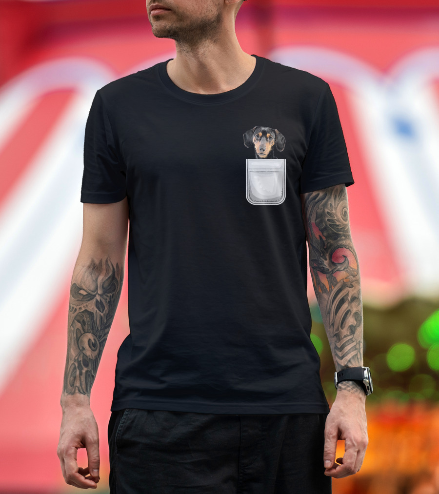 Dachshund Puppy Dog in Pocket T-Shirt