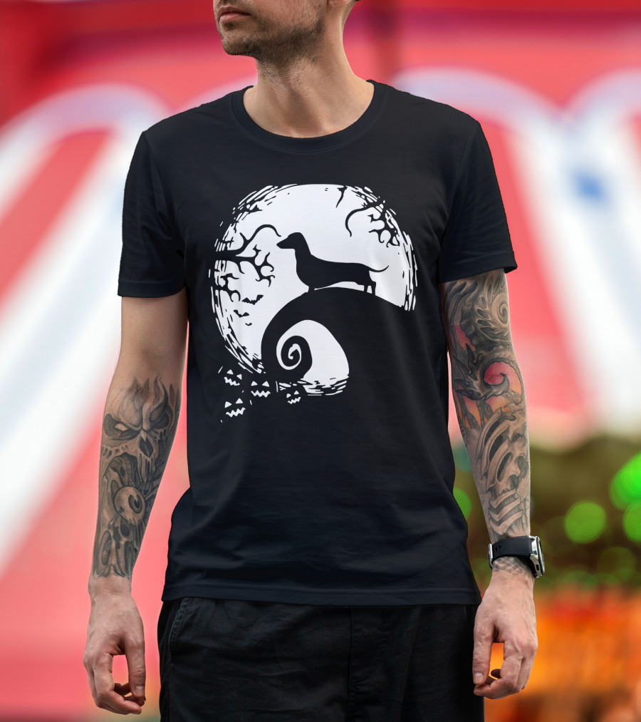Nightmare Before Christmas Dachshund Silhouette Moon Scene T-Shirt