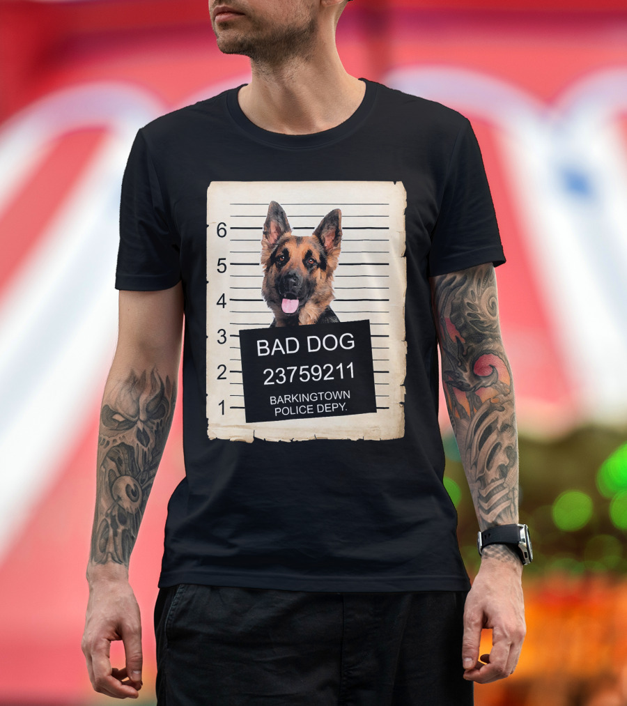 Bad Dog German Shepherd Barkingtown Police Depy Mugshot Lineup T-Shirt