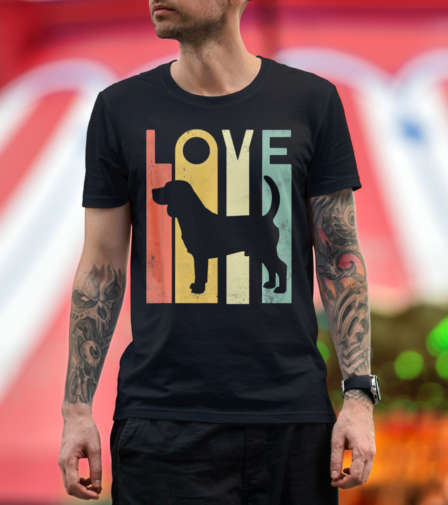 Love Beagle Distressed Vintage Retro Stripes T-Shirt