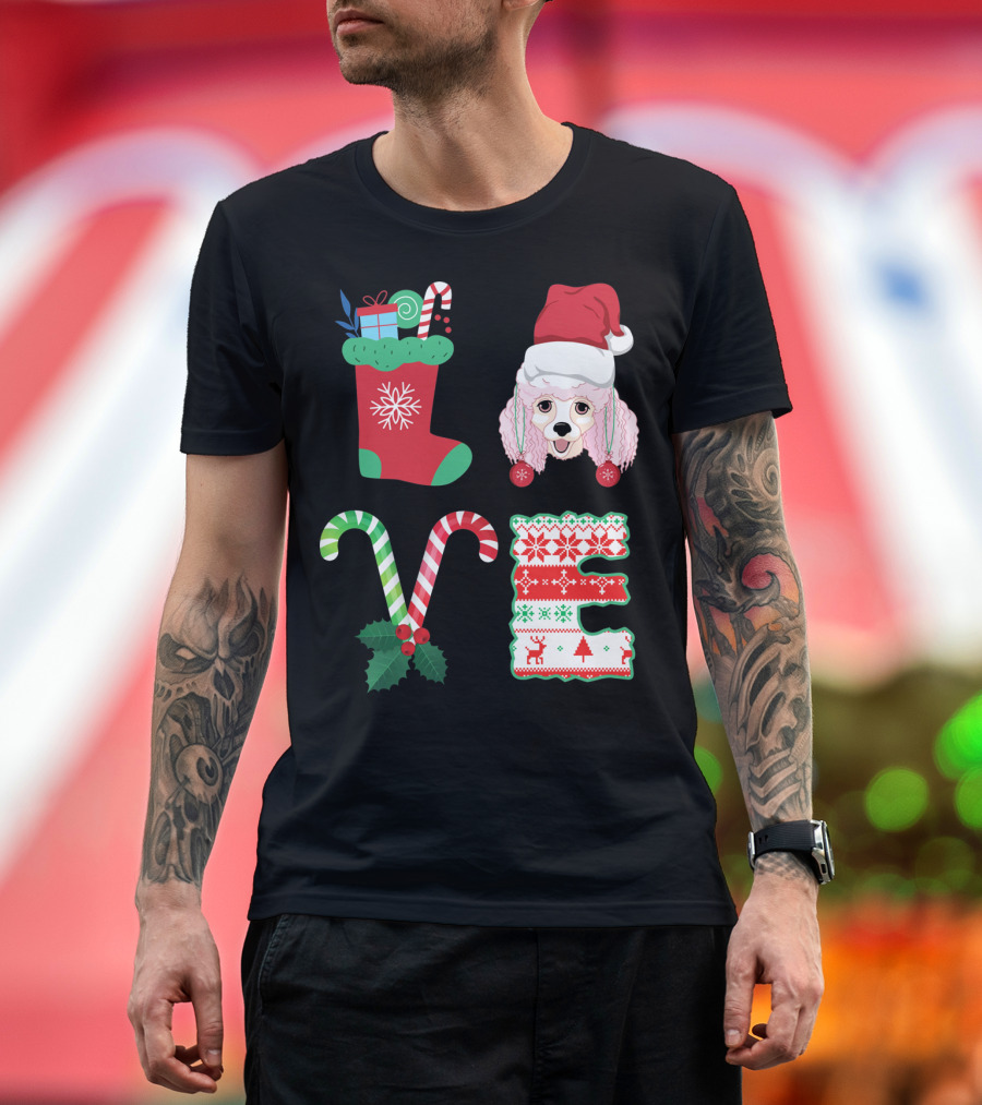 I Love My Poodle Christmas Stocking Candy Cane Hat T-Shirt