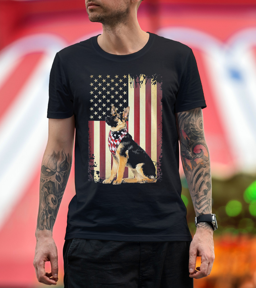 German Shepherd American Flag Bandana Patriotic Display T-Shirt