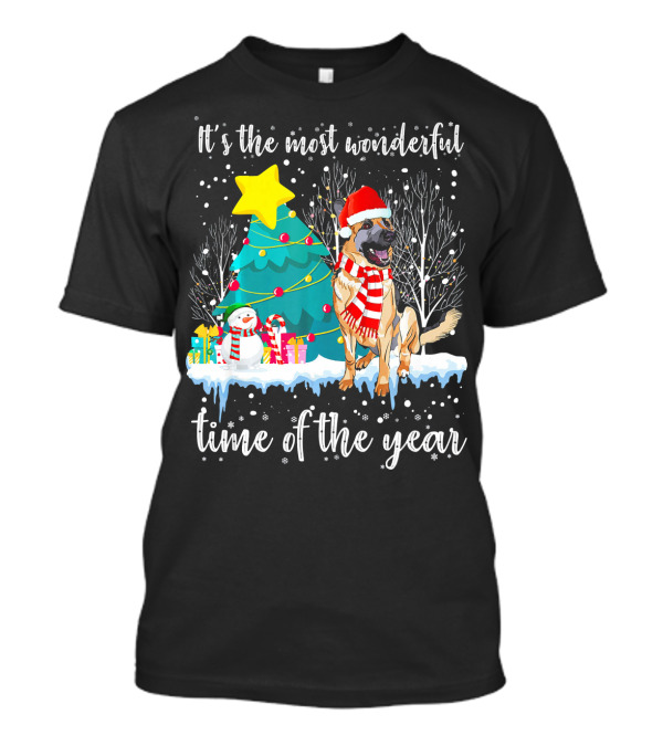 It's The Most Wonderful Time Of The Year German Shepherd Christmas Tree Snowman T-Shirt