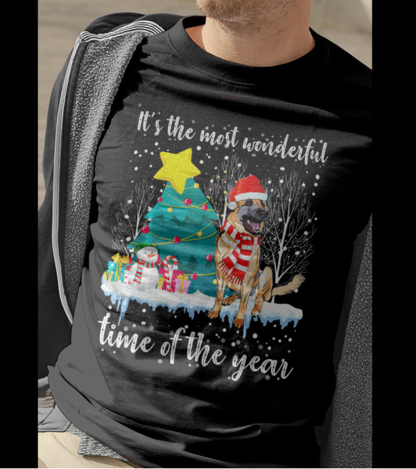 It's The Most Wonderful Time Of The Year German Shepherd Christmas Tree Snowman T-Shirt