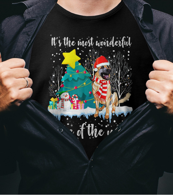 It's The Most Wonderful Time Of The Year German Shepherd Christmas Tree Snowman T-Shirt