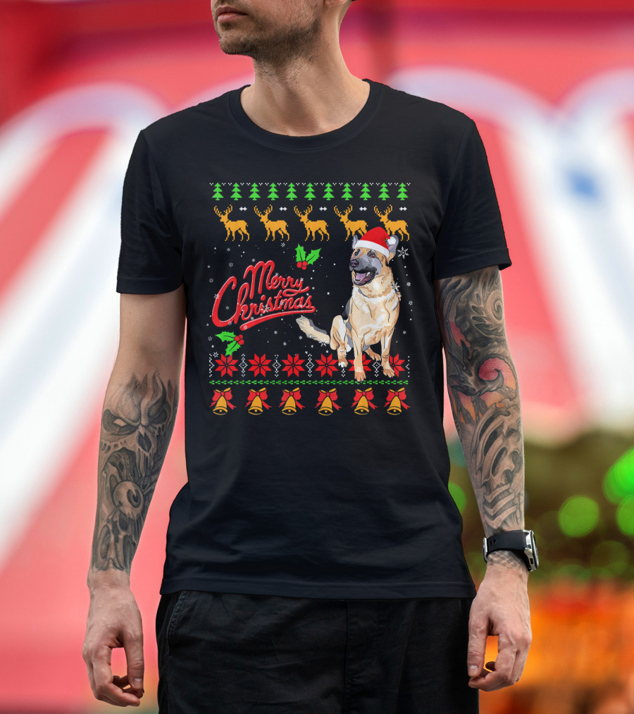 German Shepherd Merry Christmas Ugly Sweater Holiday Festive T-Shirt