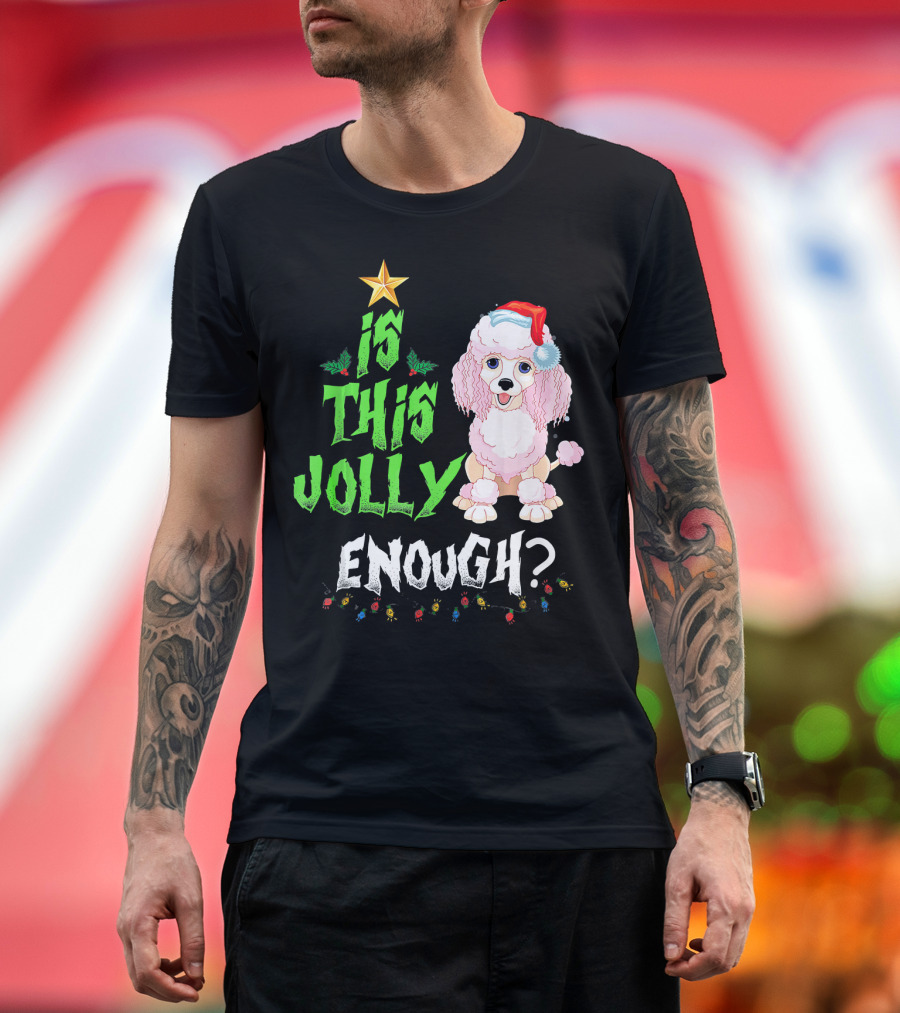 Is This Jolly Enough Noel Poodle Santa with Christmas Lights and Festive Hat T-Shirt