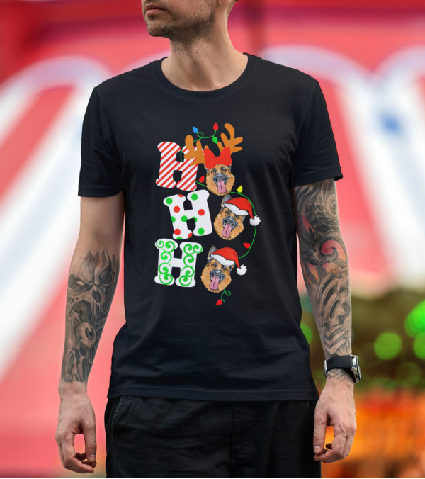 Premium T-Shirt: Ho Ho Ho German Shepherd Dog Reindeer Santa Christmas Lights T-Shirt Ho Ho Ho German Shepherd Dog Reindeer Santa Christmas Lights T-Shirt