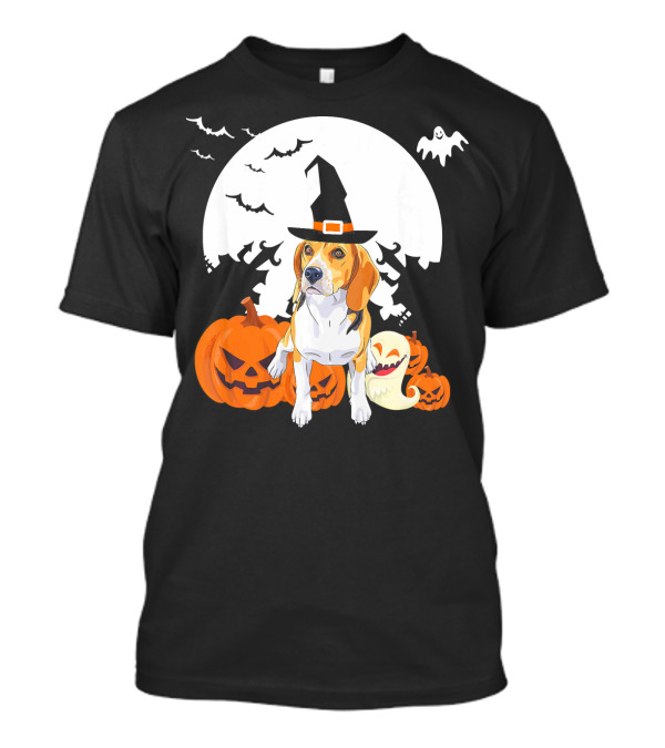 Halloween Beagle Witch With Pumpkins And Ghosts T-Shirt