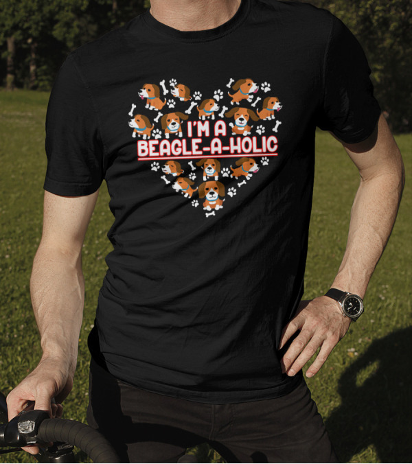 I'm A Beagle-A-Holic Heart Design With Bones And Paw Prints T-Shirt