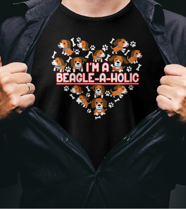 I'm A Beagle-A-Holic Heart Design With Bones And Paw Prints T-Shirt
