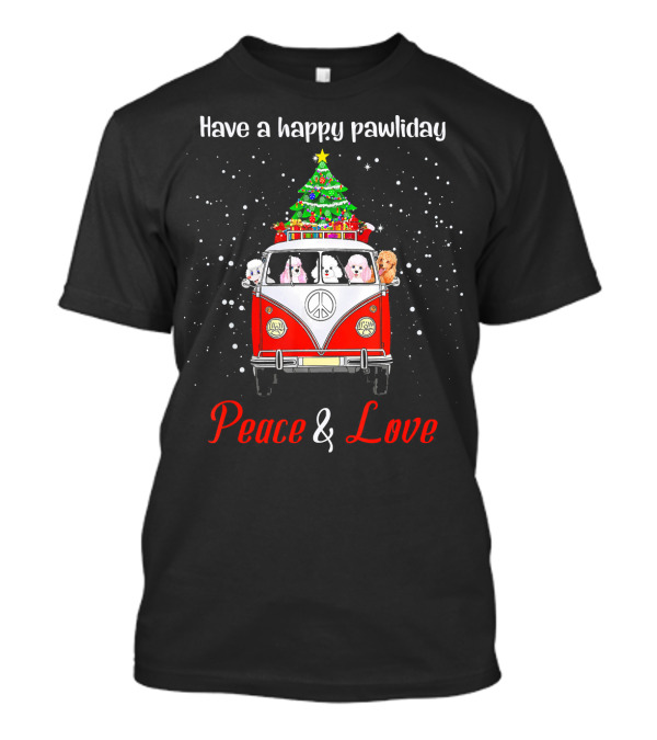 Have A Happy Pawliday Peace And Love Christmas Van With Dogs T-Shirt