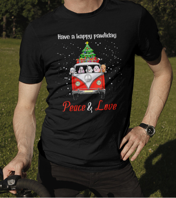 Have A Happy Pawliday Peace And Love Christmas Van With Dogs T-Shirt