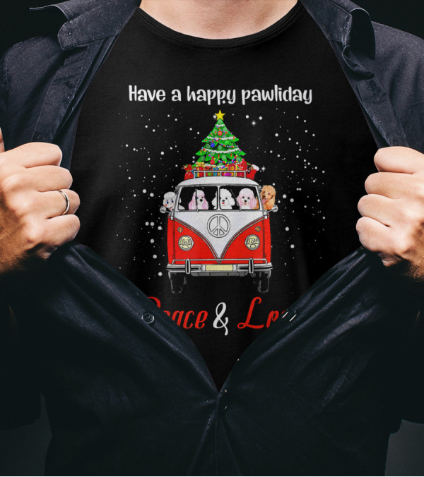 Have A Happy Pawliday Peace And Love Christmas Van With Dogs T-Shirt