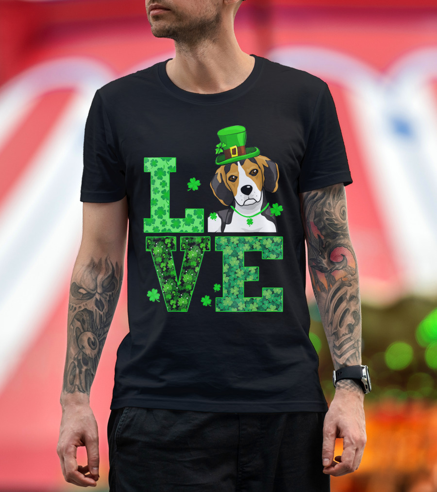 Love Beagle St Patrick Day Clover Hat T-Shirt