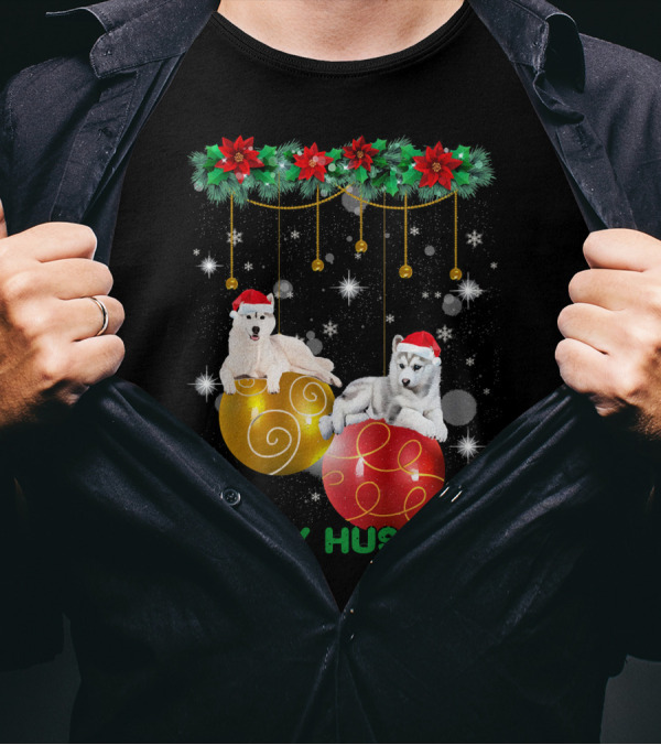 Merry Huskmas Siberian Husky Christmas Dogs Festive Decorations T-Shirt