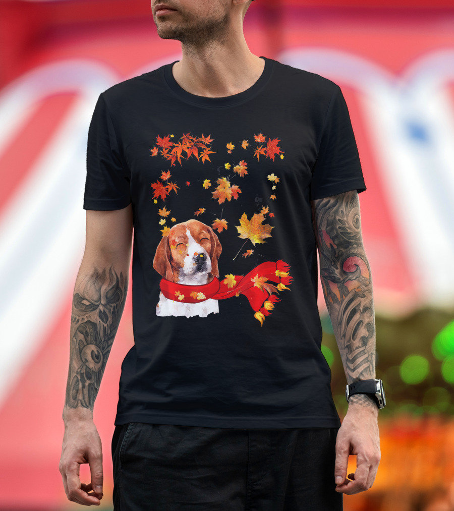 Maple Leaf Beagle Fall Hello Autumn Leaves Dog Scarf T-Shirt