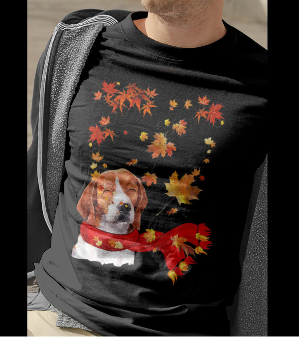 Maple Leaf Beagle Fall Hello Autumn Leaves Dog Scarf T-Shirt