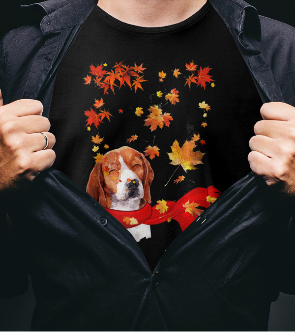 Maple Leaf Beagle Fall Hello Autumn Leaves Dog Scarf T-Shirt