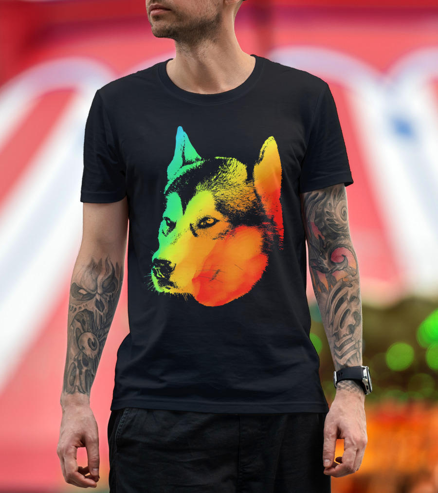 SIBERIAN HUSKY Vivid Rainbow Spectrum Colorful T-Shirt