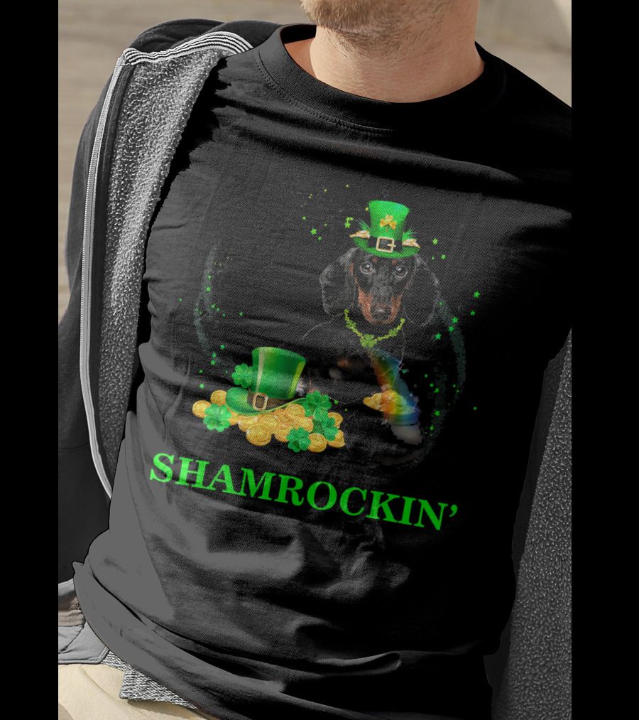 Shamrockin Dachshund With Leprechaun Hat And Gold Coins T-Shirt