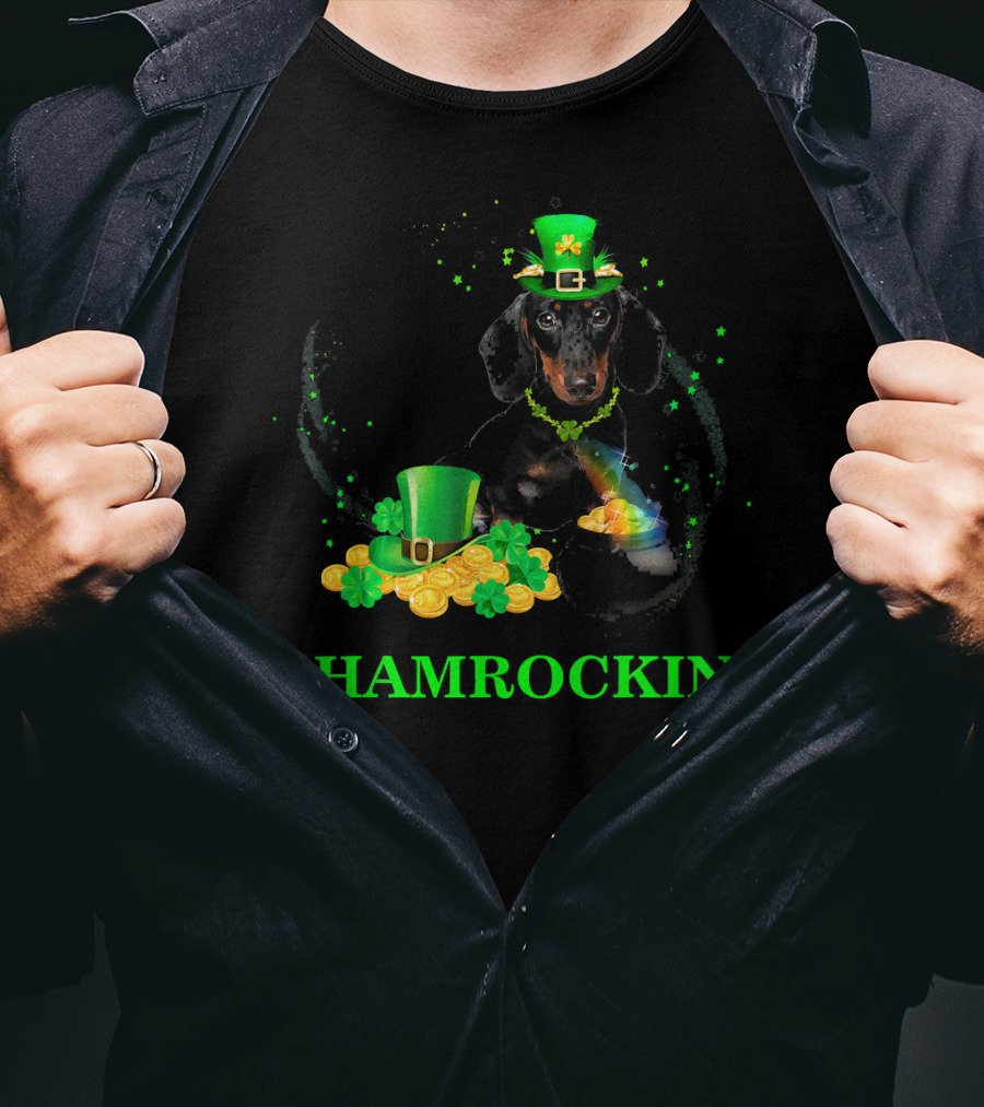Shamrockin Dachshund With Leprechaun Hat And Gold Coins T-Shirt