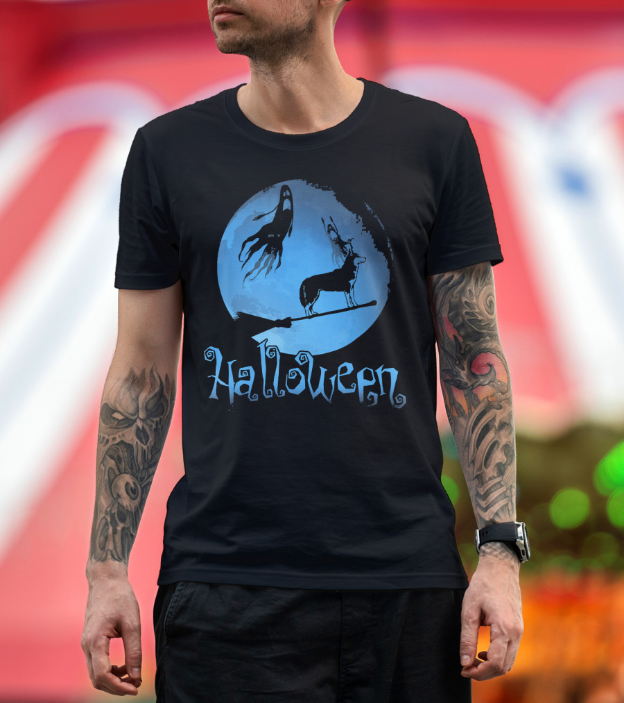 Halloween Siberian Husky and Moon Ghost Scene T-Shirt